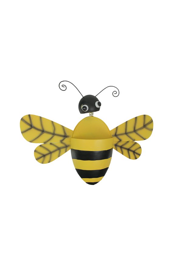 Black & Yellow Metal Bumble Bee Wall Pocket Planter Rustic Plant Vase