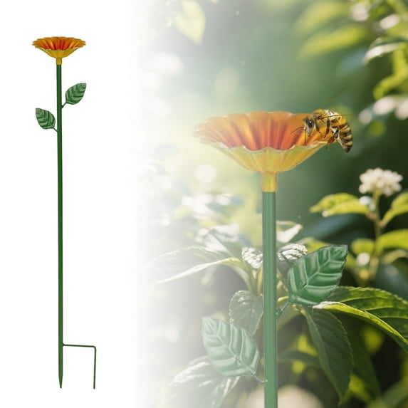 Metal Bee Water Feeder Station - 25.2" Flower Shape Pollinator Drinking Cups for Garden, Colorful Butterfly Bath Bowl Outdoor Decor to Hydrate Bees & Beneficial Insects