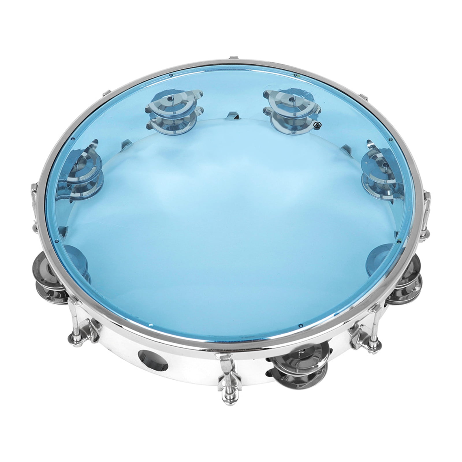 Metal Bells Hand Held Percussion Drum with Ergonomic Handle Grip 10Inch Double Row Tambourine Round Musical Tambourine
