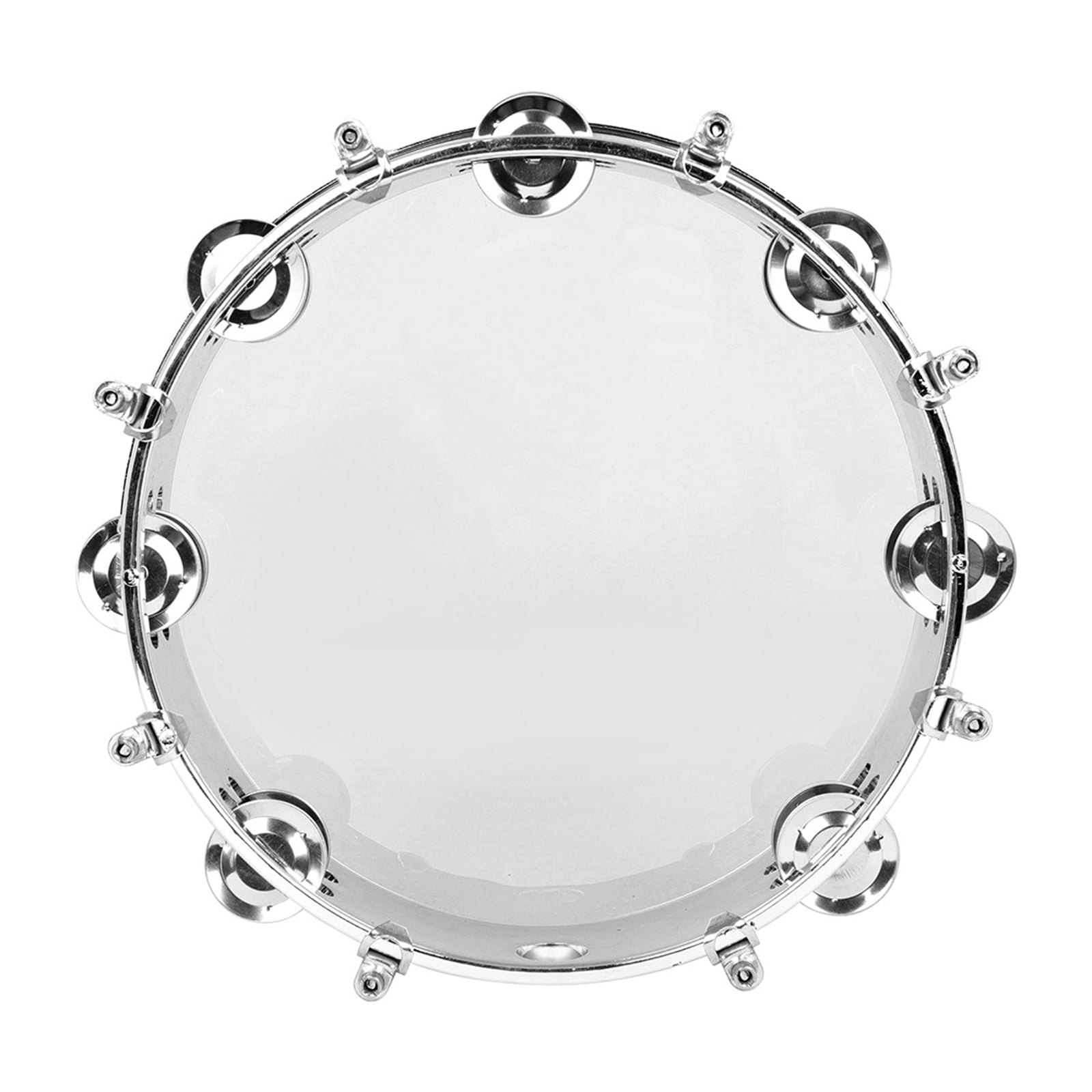 Metal Bells Hand Held Percussion Drum with Ergonomic Handle Grip 10Inch Double Row Tambourine Round Musical Tambourine