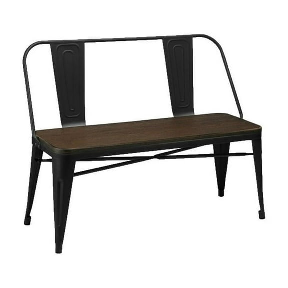 Metal Bench in Matte Black with Wood Seat