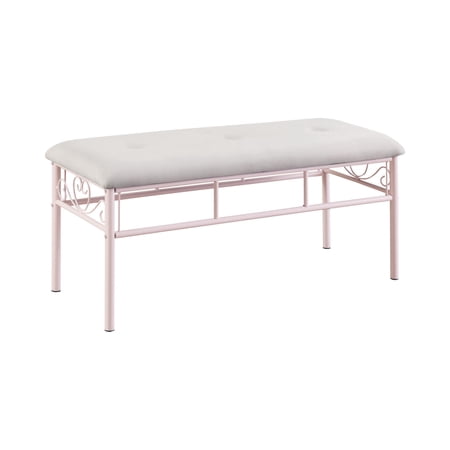 Metal Bench with Padded Seating and Scrolled Accents Pink and Gray
