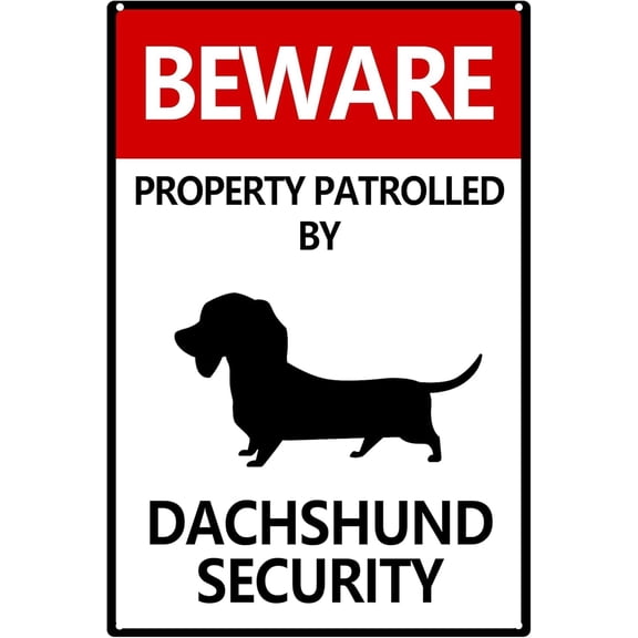Metal Beware Property Patrolled By Dachshund Security Sign Traffic Road Tin Sign For Outdoor Coffee Shop Bar Club Gift For Women Men 8x12 Inch