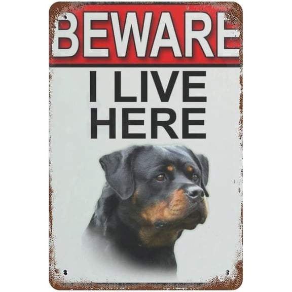 Metal Beware Rottweiler Gate Sign with Rustic Graphics for Yard or Fence 8x12 Inch
