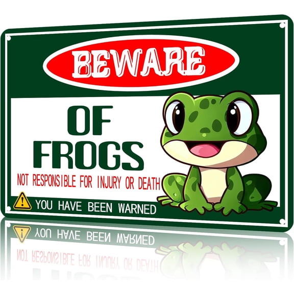 Metal Beware of Frog Wall Decor Tin Sign, Funny Frog Lover Gift, 8 x 12 Inch