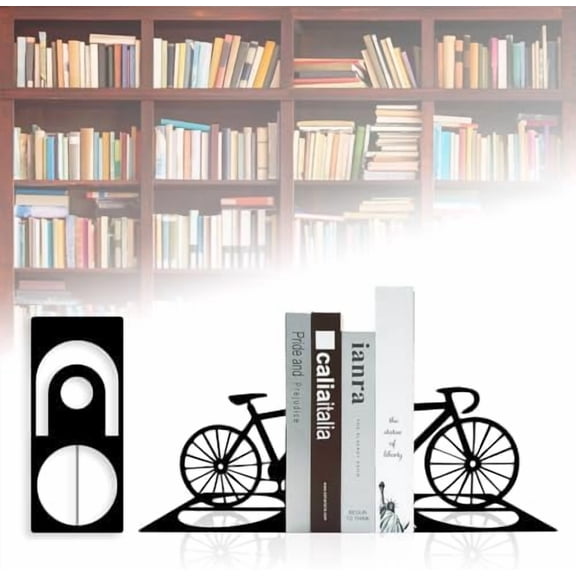 Metal Bicycle Bookend, Bike Bookends, Bicycle Bookends Pair in Metal, Bike Book Ends for Shelves, Heavy Book Supports, Book Organizer, Black Book Holders for Home Office$$Home Decor, Kitchen, & Other