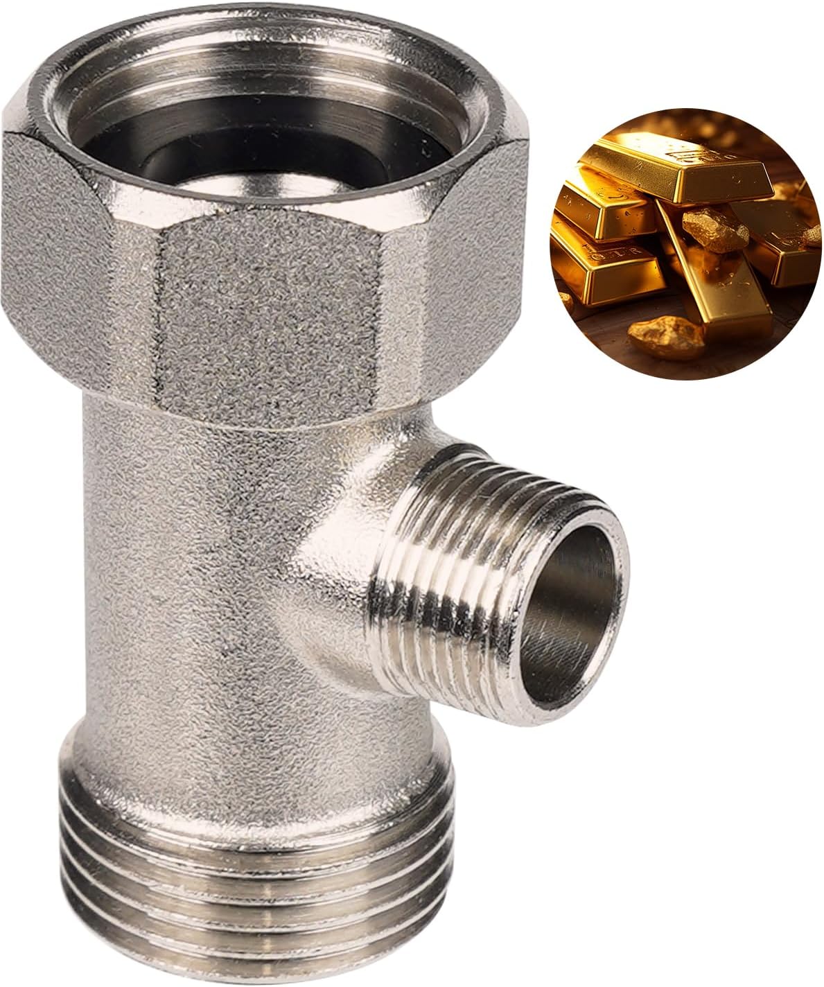 Metal Bidet T Adapter 3 Way Tee Connector for Bidet Attachment 7/8 Inch x 7/8 Inch x 3/8 Inch 15/16 Inch x 15/16 Inch x 9/16 Inch for Toilet