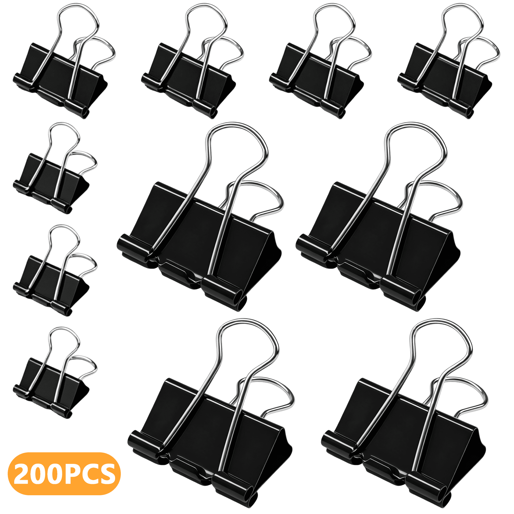 GARITIN Binder Clips 200 Count Assorted Sizes, Black Metal Mini, Small & Medium-Large Paper Clamps, 9/16 in, 3/4 in, 1-1/4 in for Office & School Document Organizing