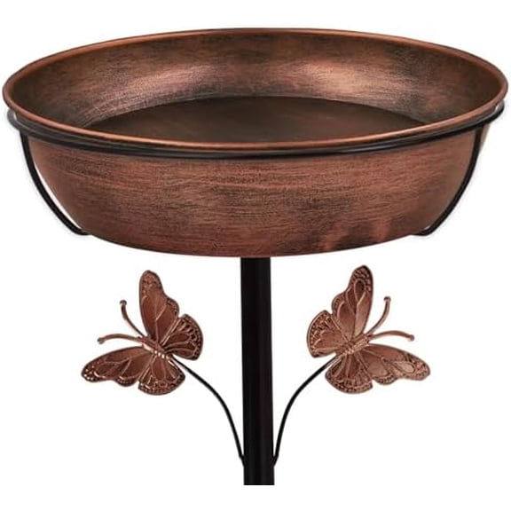 Metal Bird Bath Feeder for Outside 3.14 Deep Birdbaths Bowl with Stable Stake & Upgraded 5-Pronged Base, 13 Dia Freestanding for Garden Yard Lawn Decor, 44 Tall Easy Clean 1.5 Gallon