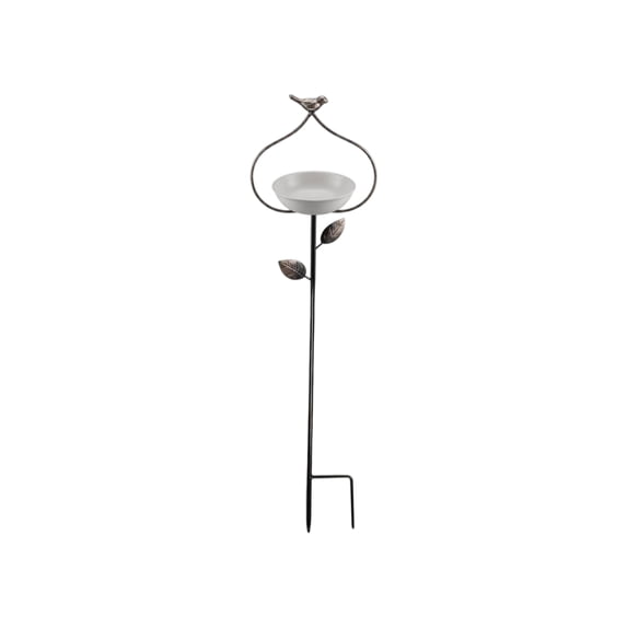 Metal Bird Bath Feeder with Ground Stake – Rustproof Iron Water Dish & Seed Tray for Garden, Courtyard, Lawn Decoration