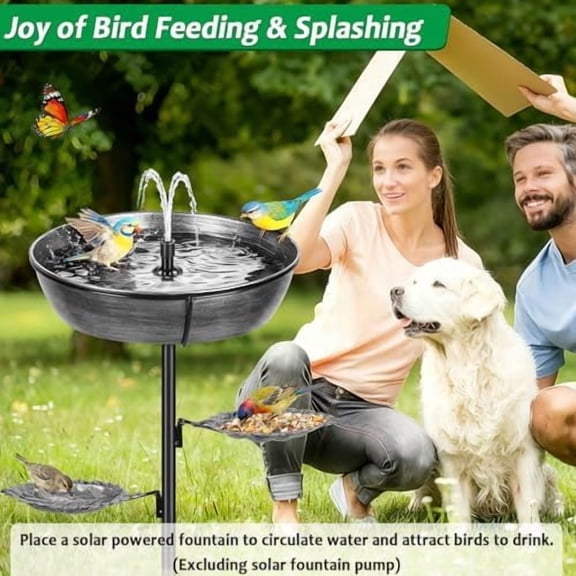 Metal Bird Bath for Outdoor - Garden Bird Bath with Removable Bowl Heavy-Duty Base, Winter Birdbath Feeder Rust-Proof Birdbaths for Garden Yard Lawn Decor, Easy to Install(Grey)