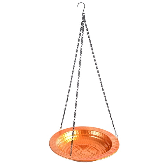 Metal Bird Bath for Outdoors, Hanging Birdbath with Chain and Hook, Handcrafted Metal Birdbath, 11.8 Inch (30.0 cm) Diameter, 24 Inch (61.0 cm) Height, Ideal for Gardens and Patios