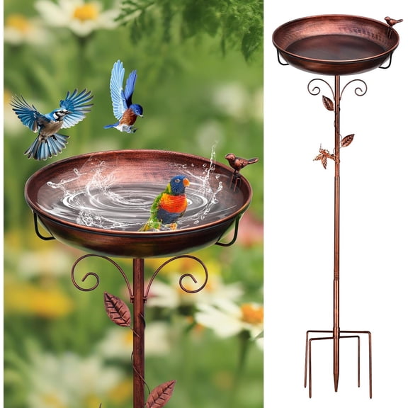 Metal Bird Bath for Outside with 2 Bird Decor, Hummingbird on Pole & Sparrow on Bowl, 38.5 Inch Height Garden Birdbath, 12 Inch Antique Bronze Freestanding Birdfeeder Bath for Yard Patio