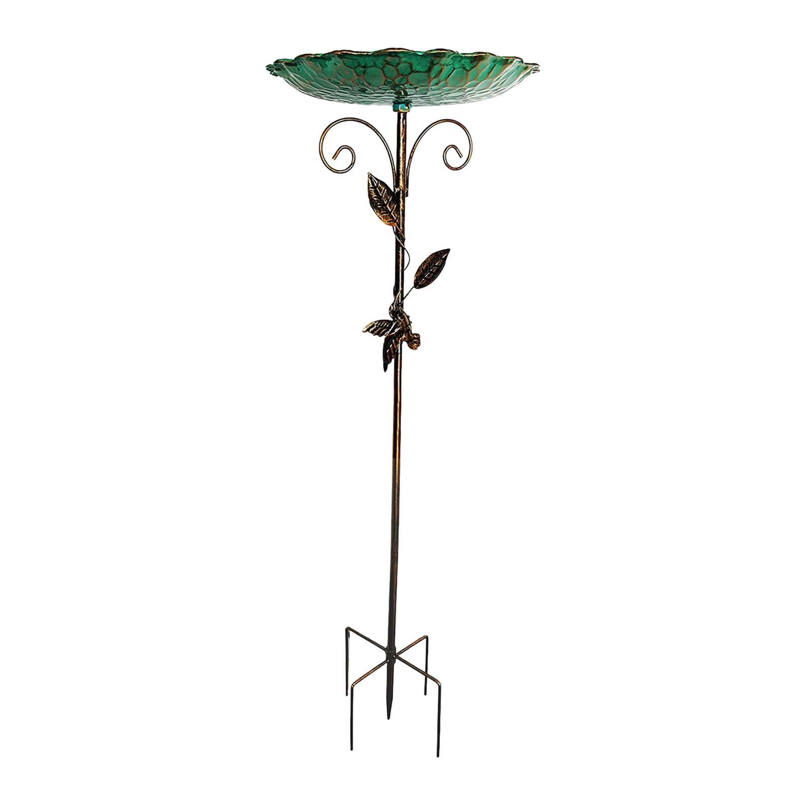 Metal Bird Bath for Outside,Hand-Painted Outdoor Birds Baths Water Bowl with Stake for Garden Patio Yard Lawn Decor,10*30" H Bird Feeder with 4 Prongs Base,Vintage Freestanding Birdbaths & Birdfeeder