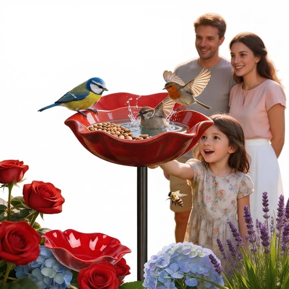 Metal Bird Bath for Outside, Handmade Floral Garden Stake Bird Bath, Decorative Outdoor Bird Bath and Bee Water Station for Yard, Lawn and Garden Decor