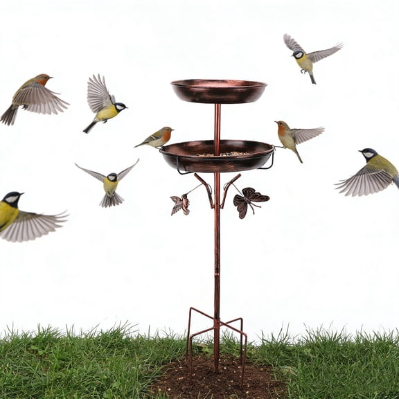 Metal Bird Bath for Outside, Rustproof Outdoor Bird Feeder, 45" Vintage Metal Birdbath with Reinforced 5-Prong Base for Garden and Patio Decor, Double Bowl Design