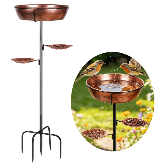 GASIKGOYINE Detachable Bowl for Easy Cleaning Metal Bird Bath Feeder, with Upgraded 5-Pronged Base, Bronze