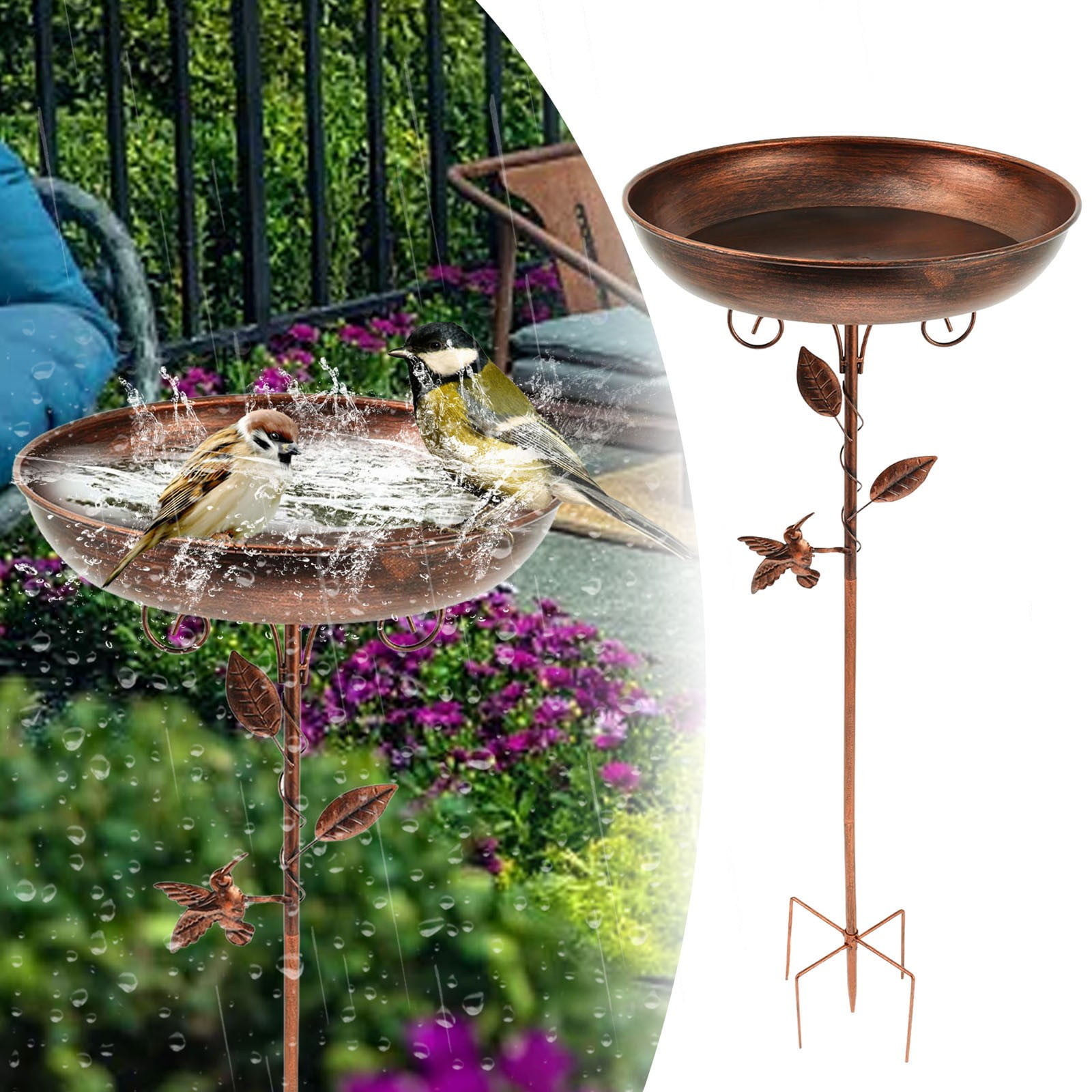Picture of Metal Bird Bath,Standing,Large for Garden,30X80cm Bird Bath,Winterproof ...
