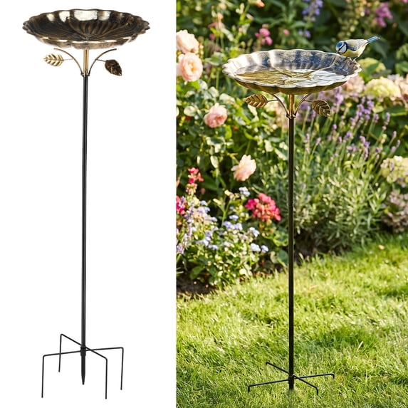 Wekvgz Bird Bath 32 Inches Sturdy Iron Garden Birdbath for Outside Vintage Standing Bird Bath Bowl for Outdoor Garden Patio Yard Lawn