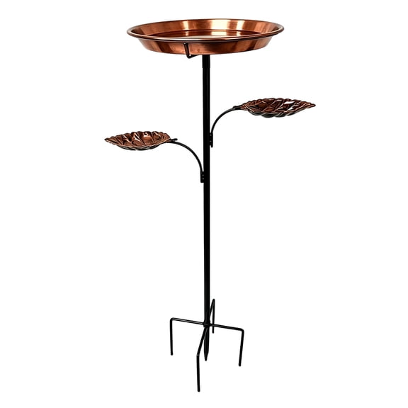 Metal Bird Bath with Integrated Feeder, 5-Prong Base Bird Bath for Outside for for Garden, 1 gal (Copper)