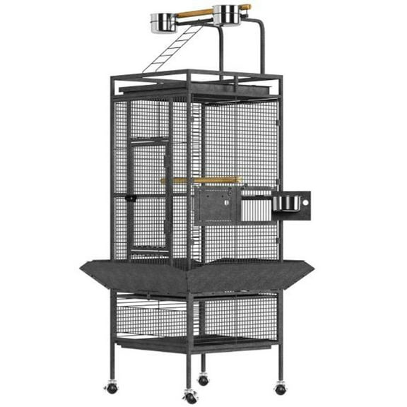Metal Bird Cage Total Height 154.9Cm 61 Inch Large Bird Cage, Metal Bird Fight Cage with Play Top, Rolling Stands, Feed Bowls, Wide Tall Parrot Cage for Parakeets, Conures, Cockatiel, Cockatoo