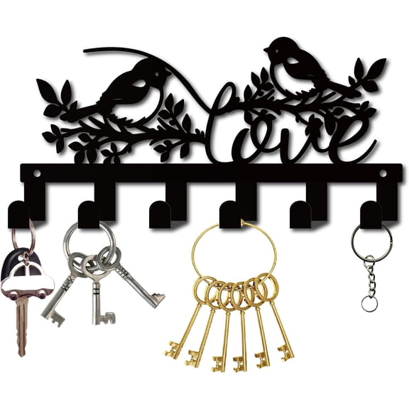 Metal Bird Coat Hook Love Birds Branch Pattern Key Holder Hanger Wall Mount Decor with 6 Hooks Decorative Wall Rack Organizer for Front Door Entryway Cabinet Towel Backpack 10.6 x 5.1 Inch DIYDIY
