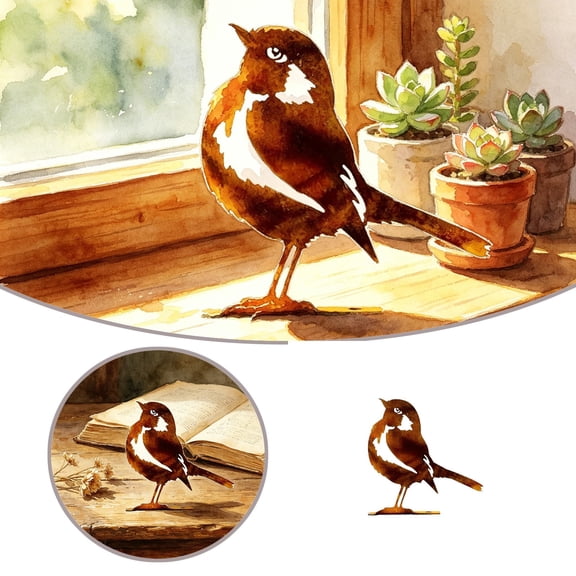 Metal Bird Desktop Sculpture Weathered Texture Lightweight Yet Sturdy Standalone Decor for Table or Shelf Brown 11cm