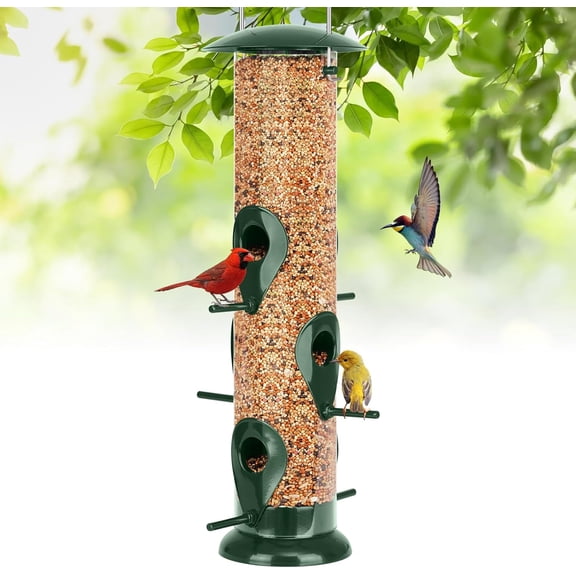 Metal Bird Feeder - 6 Port Tube Feeder for Outdoors, Heavy Duty Squirrel Proof with Metal Lid, Easy Fill & Clean, Weather Resistant, 13 Inch