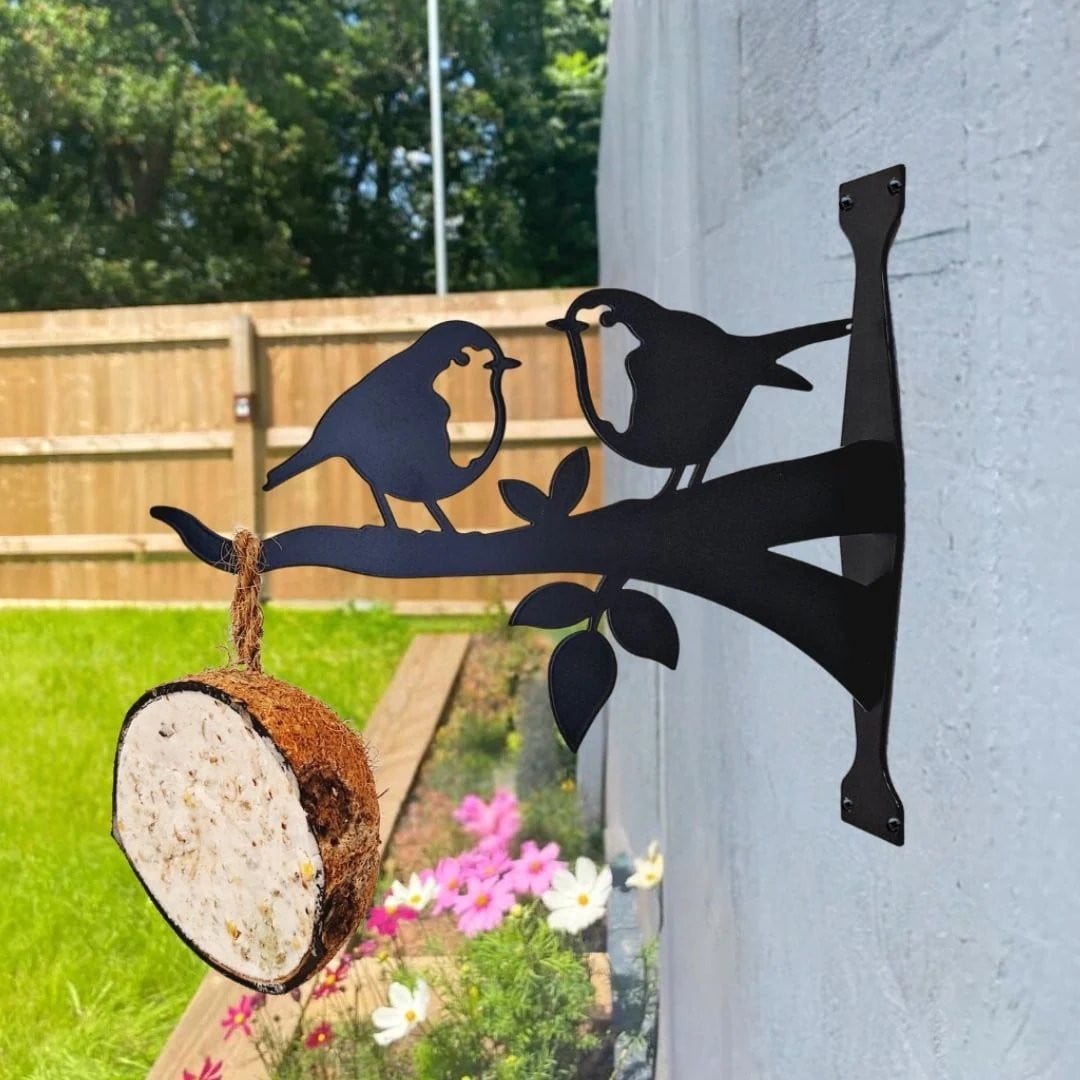Metal Bird Feeder Hanger with Robin Silhouette, Wall Mounted Suet Feeder Holder for Outdoor Garden Yard