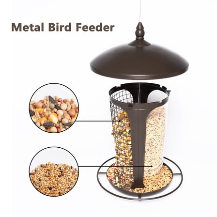 Metal Bird Feeder for Outdoor Hanging - Squirrel Proof Dual Chamber 3LB Feeder, Chew-Proof Metal, Ideal for Wild Birds, Cardinal, Finch, Easy to Install Garden Backyard Decor
