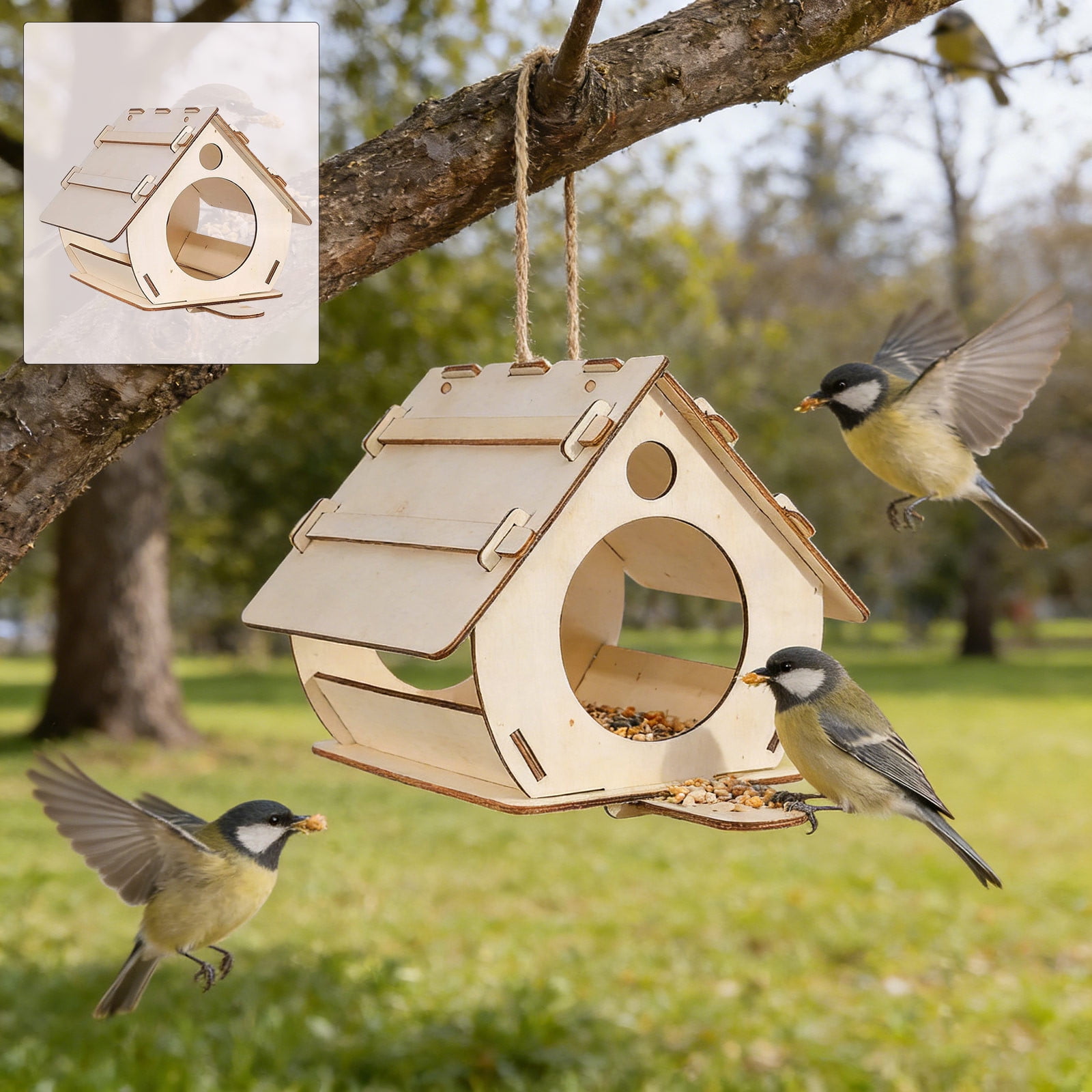 Metal Bird Feeder,Wooden Birdhouse Nest Birds Feeder Villa Cage Garden Decoration Outdoor Bird Feeding Station Small Birds