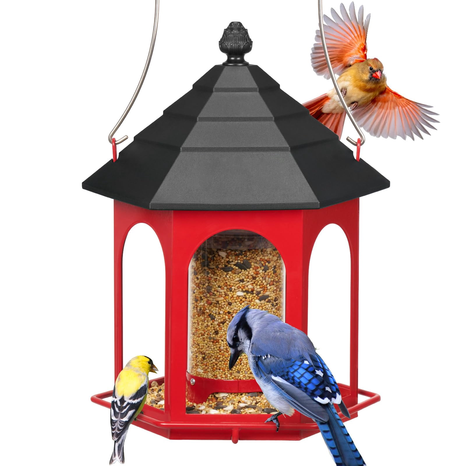 Metal Bird Feeder for Outdoors Hanging, 3 lbs Seed Feeder, Wild Bird Feeders for Garden Cardinal Finch Bluebird, Easy to Fill & Clean