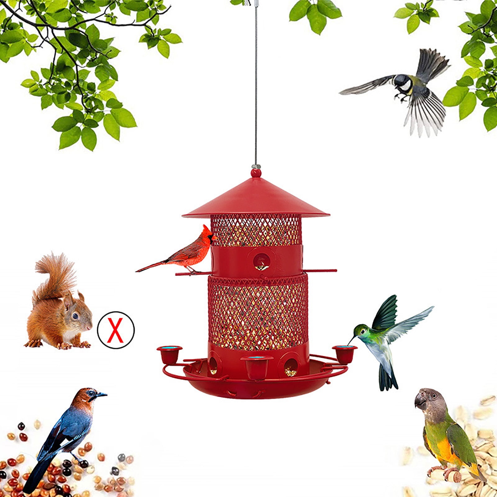 Metal Bird Feeders for Outdoors, Squirrel Proof Hanging Wild Large Bird