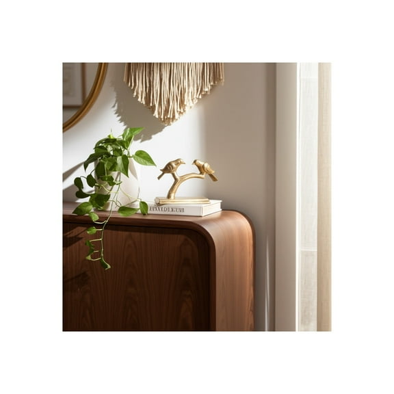 Metal Bird Figurine on Branch Aluminum Boho Accent Sculpture for Home Office Bedroom Living Room Decor - 7" Gold & Metallic