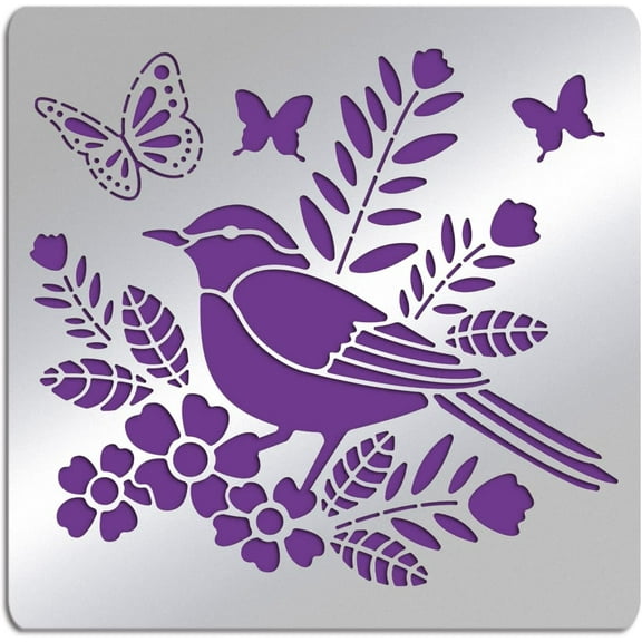 Metal Bird Floral Stencil 6.14 inch Square Bird Butterfly Scrapbooking Drawing Stencils Stainless Steel Flower Stencils