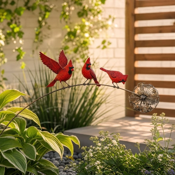 Metal Bird Garden Stake, Flat 2D Three Birds Yard Art, Rust Resistant Metal Flower Bed Ornament, Solid Ground Spike Outdoor Decor for Patio Backyard Lawn