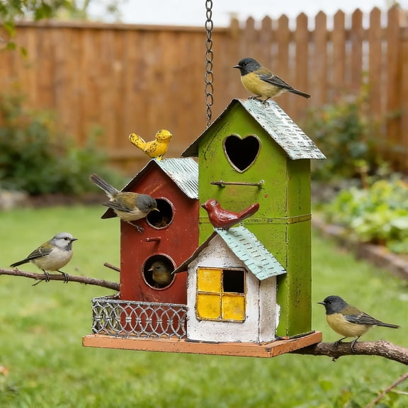 Metal Bird House for Outside – Hanging Large Multi-Birdhouse for Outdoor & Indoor Garden Decor