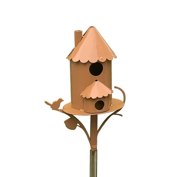 Metal Bird House with Pole for Courtyard & Backyard, Large Outdoor Garden Decor with Resting Perch, Durable Bird Shelter for Patio & Yard,A