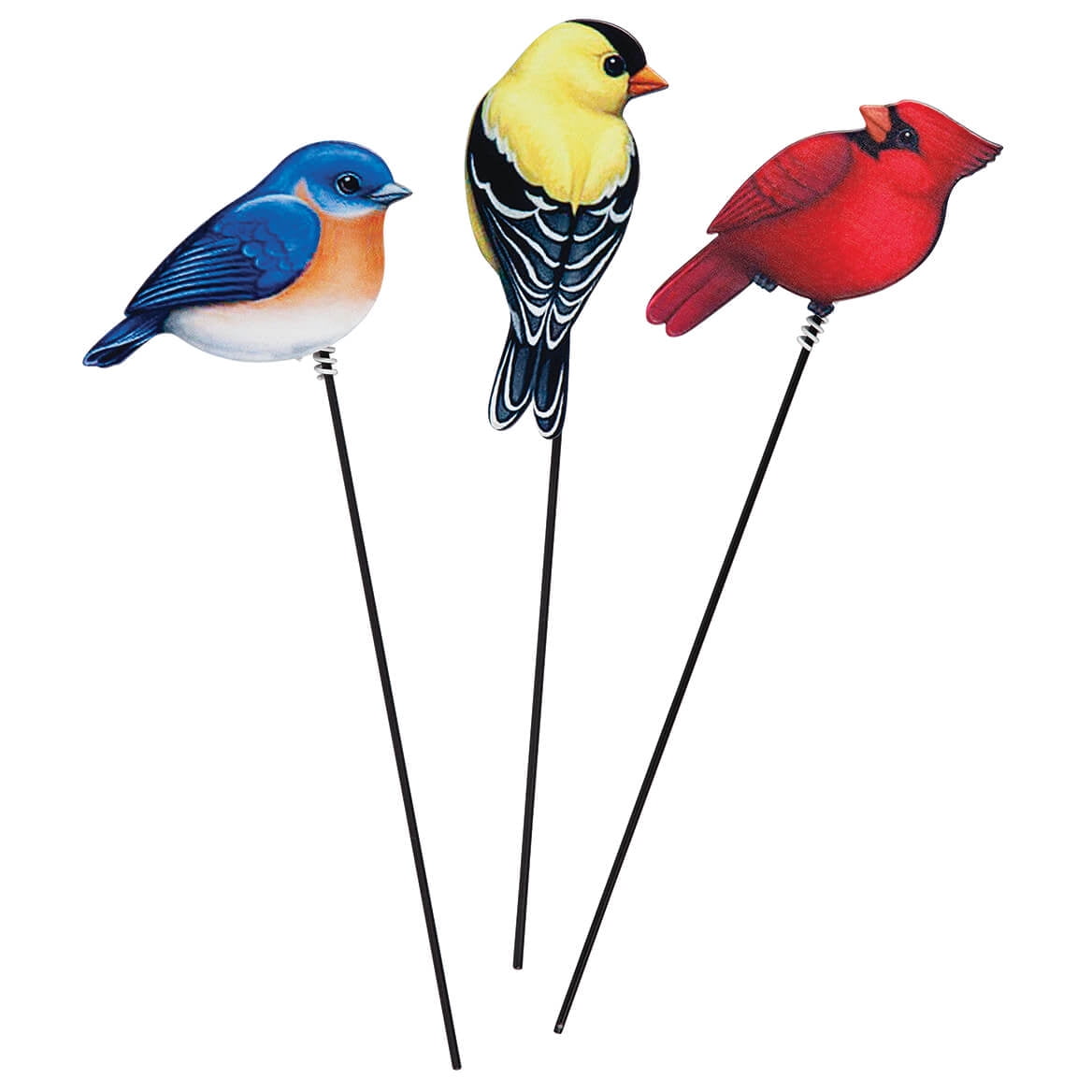 Colorful Metal Bird Stakes for Outdoor Décor, Set of 3