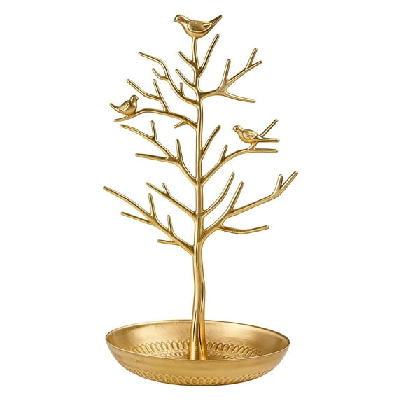 Metal Bird Tree Jewelry Display Stand - Nostalgic Candy Tree Shaped Earring Holder for Desktop Decoration, 12X6In (1Pcs, Gold2)