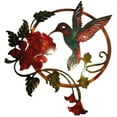 thumbnail image 1 of Metal Bird Wall Art, Outdoor Wall Decoration, Round Iron Hummingbird Wall Sculpture for Living Room, Detailed Wildlife Scene with Flowers and Patina Finish, 25x25cm, 1 of 2