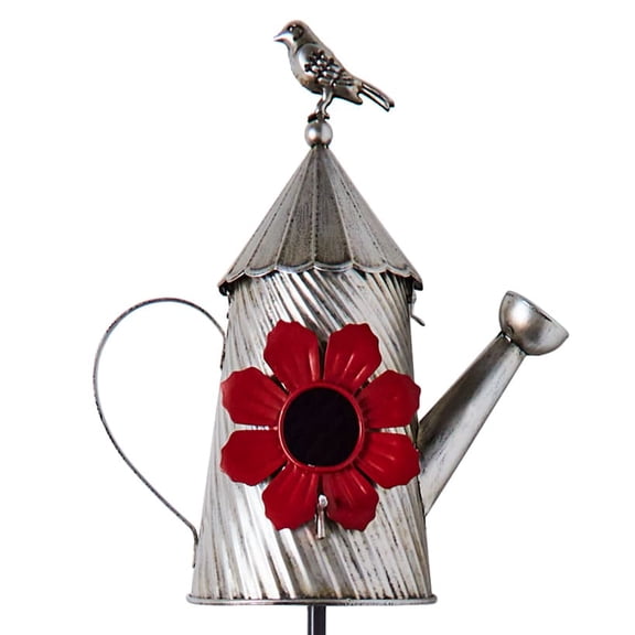 Metal Birdhouse Garden Stakes – Yellow, Red, and Blue Colors