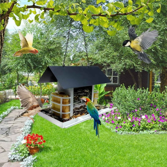 Metal Birds Feeder for Outdoor Hanging,4.7x5.9x7.5Inch House Shape Feeder for Squirrelss,Garden Decors,Easys to Install,Ideal Decorations for Patios,Gardens,Backyards