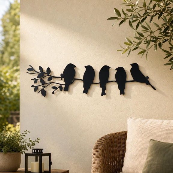 Metal Birds Wall Art, Black Birds on Branch Silhouette Wall Decor for Living Room, Bedroom, Hallway, Metal Bird Walls Decors for Outdoor Garden, Modern Minimalist Art, Home Decor
