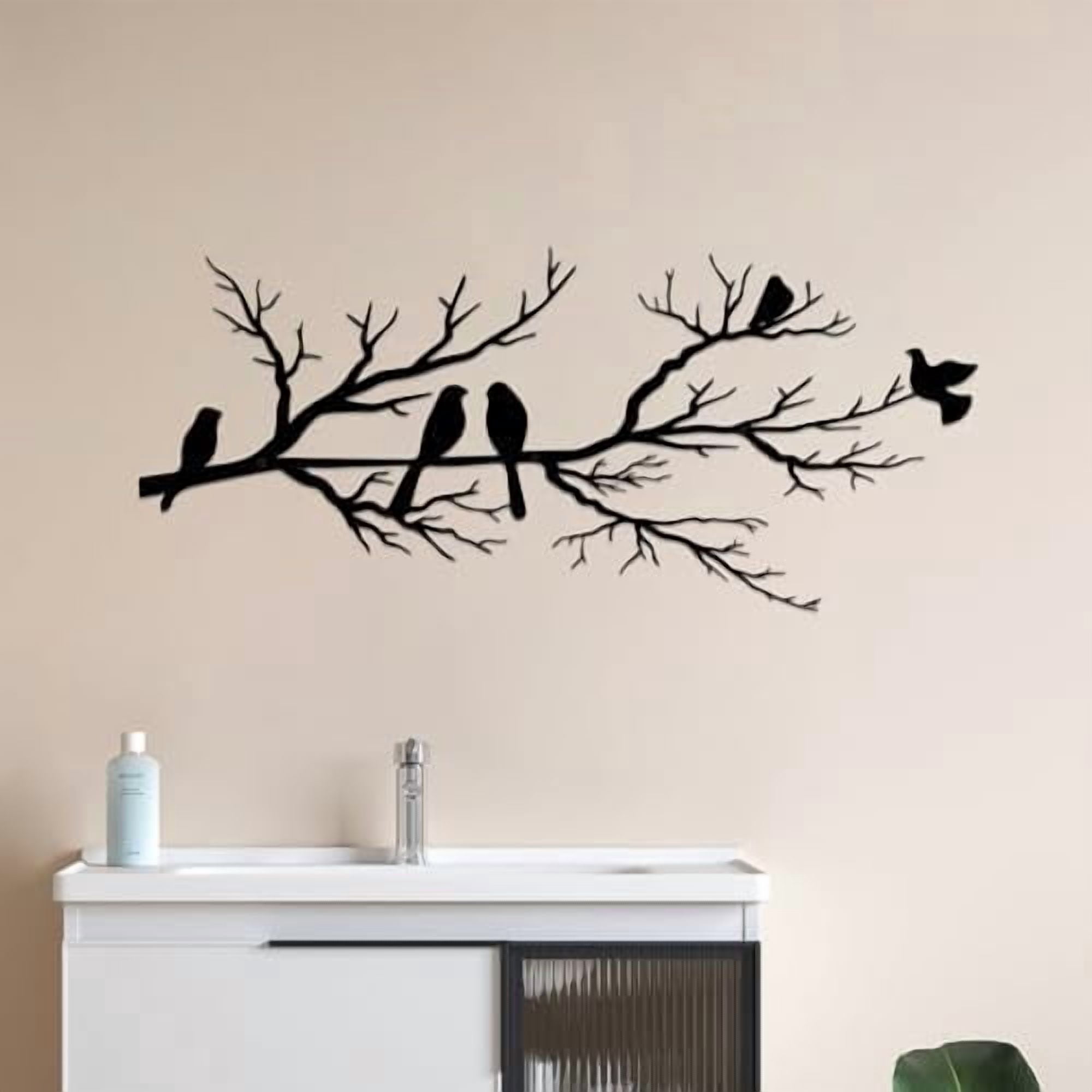 Metal Birds Wall Art, Metal Vivid Birds on Branch Silhouette Wall Decor ...