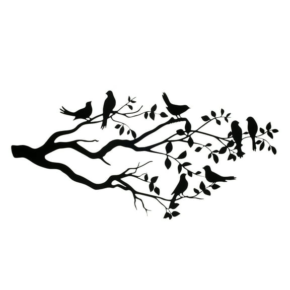 Metal Birds Wall Art Vivid Birds on Branch 40x20cm Metal Bird Silhouette Hanging Wall Sculpture Large Decorative Wall Art Art with Birds and Leaves for Indoor Outside Living Room Home Office,Black