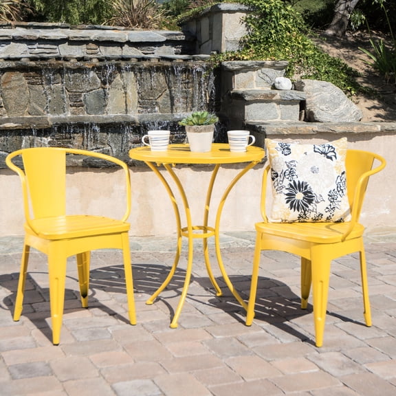 Metal Bistro Furniture Set | Cheerful Design for Outdoor Enjoyment | Powder-Coated Iron Structure | Endures Outdoor Conditions
