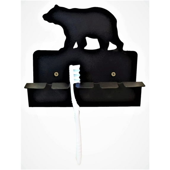 Metal Black Bear Toothbrush & Toothpaste Holder Wall Pegs