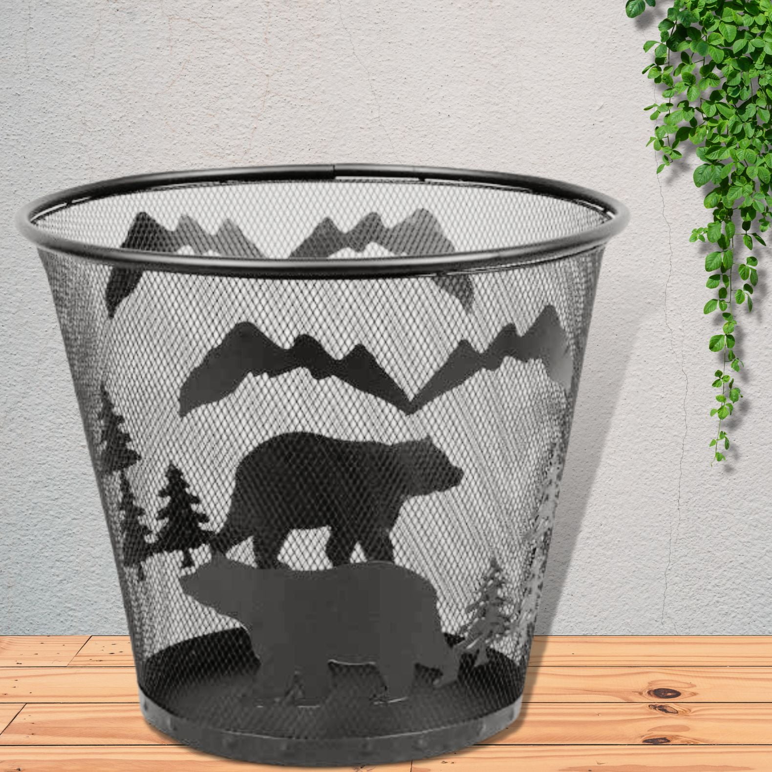 Metal Black Bear Wastebasket Trash Can Bath Kitchen Office Cabin Lodge ...