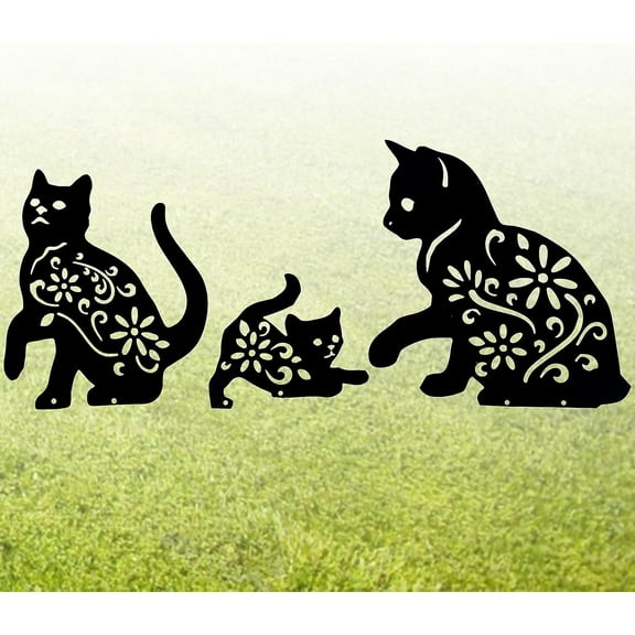 Metal Black Cat Family Garden Outdoor Ornaments, Animal Garden Decorative Skates, Metal Garden Art, Ornamenta